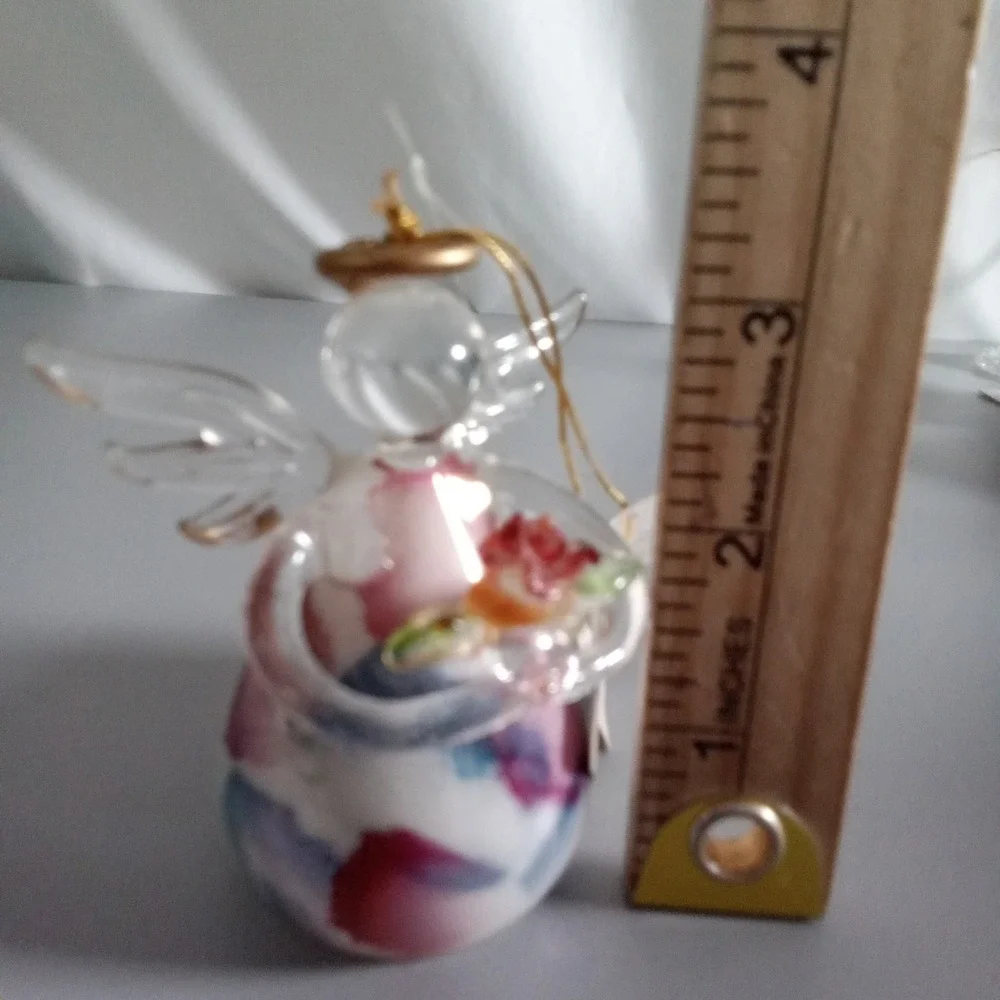 Russ Berrie Angel of the Month June Glass Figurine Rose Ornament 3 inch 15915